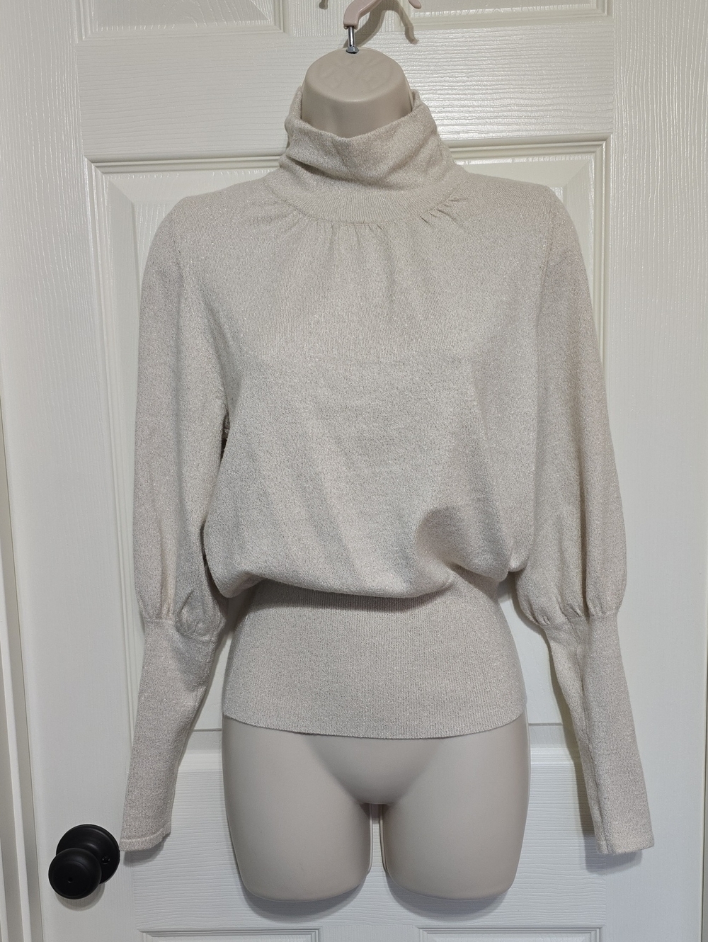 Express Cream Turtleneck Sweater - Soft Gathered Yoke